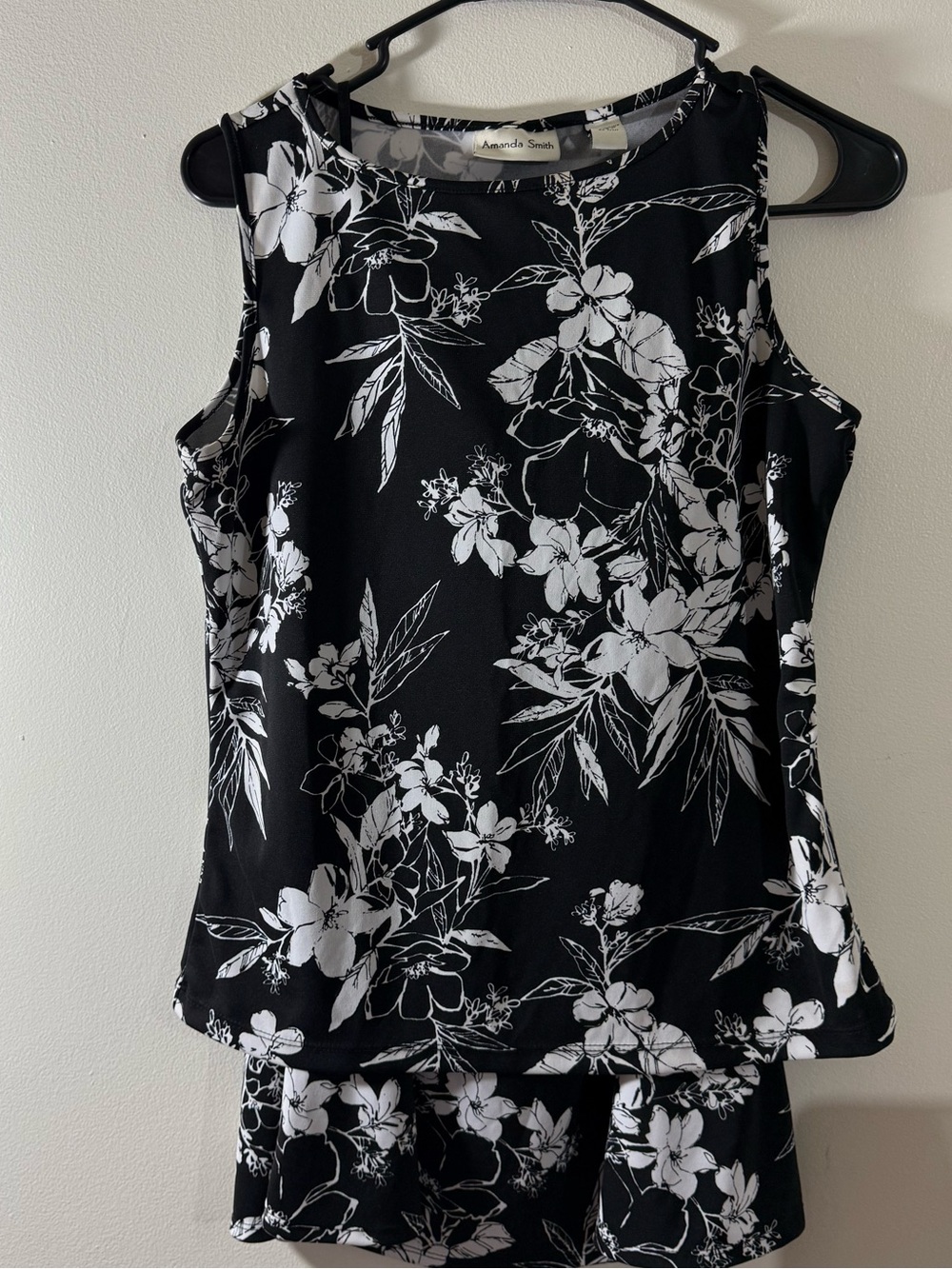 Sleeveless Black & White Floral Skirt and Top